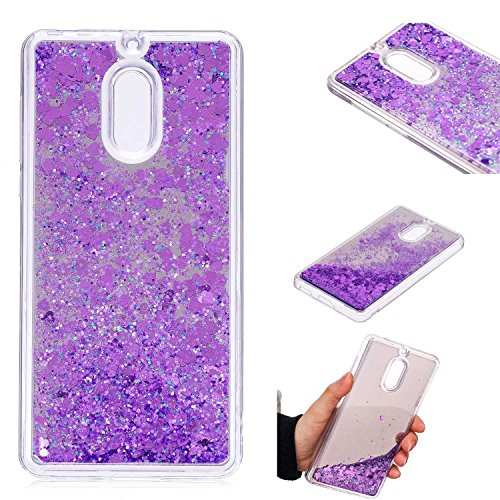 BoxTii Nokia 6 Case [with Free Tempered Glass Screen Protector] Glitter Liquid Mirror Case for Nokia 6, Shiny Protective Shockproof Cover Case (Purple)