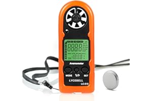 LYCEBELL Anémomètre Numérique, LC-818 Anémomètre Portatif pour Mesurer la Vitesse du Vent, la Température, Airflow Anémomètre avec Refroidissement éolien, pour Drone, Voile, Pêche, Météorologie