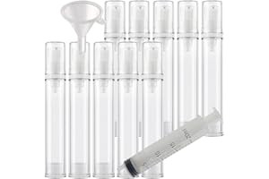 TIANZD Empty Small 15 ml Transparent Airless Pump Dispenser Cream Dispenser Lotion Dispenser with White Gel Dispenser for Cosmetics Lotion Cream Gel Refillable 1 x Funnel 1 x Syringe Pack of 10