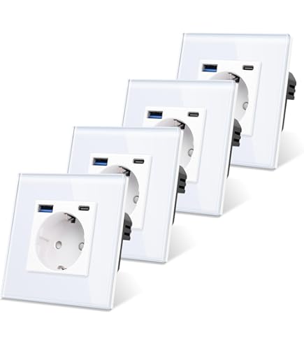 BSEED Schuko Stopcontact met USB C 20W Snellader USB Type C Wandstopcontact met Glas Paneel, USB Stopcontact Inbouw, Geschikt voor iPhone, iPad, Galaxy en meer-Grijs