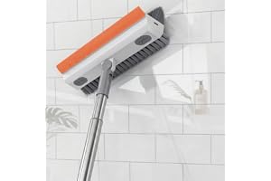 3-in-1 Bathroom Cleaning Brush with Wiper – 180° Rotating V-Shaped Brush | Long Handle Built-in Squeegee | Heavy Duty Deep Cl