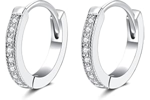 SNORSO Boucles d'oreilles Femme en Argent Fin 925, Créoles Ronde Petites Hypoallergénique Avec Zircone Cubique, Plaqué Platine/Or Jaune/Or Rose, Diametre 13mm