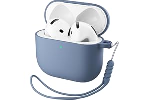 ORNARTO Compatible with Airpods 4 Case,Liquid Silicone Cover with Lanyard Soft Skin & Visible Front LED Protective Case for Airpods 4th Generation-French Blue
