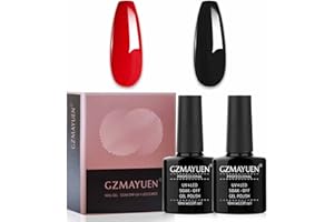 GZMAYUEN Negro y Rojo Esmalte Gel Semipermanente Set 2Pcs 10ML Negro Esmalte Gel para Unas Rojo Pintaunas Gel Semipermanente UV Led Gel Nail Polish Set