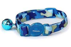 Ancol Camo Safety Cat Collar in Blue - Comfortable Pet Accessory with Break Away Buckle - Kitten Training Neckband