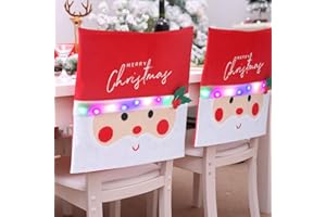 emlstyle Christmas Chair Cover, Dining Room Chair Protector Slipcovers Christmas Decoration Kitchen Party Decor with LED light(4 pack)