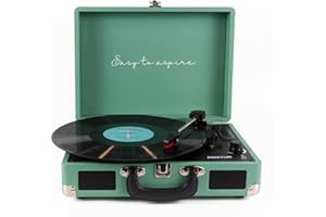 PRIXTON Platine Vinyle VC400, Tourne-Disque Vintage avec Bluetooth, Lecteur et Convertisseur des vinyles, 2 Haut-parleurs intégrés, Design Mallette, 3 Vitesses 33/45/78, Couleur Vert