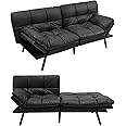 RELAX4LIFE 2-3 Seater Futon Sofa Bed, Convertible Memory Foam Sleeper Couch with Adjustable Backrest & Armrests, Click Clack Sofa bed for Living Room Bedroom Office (PU Leather, Black)