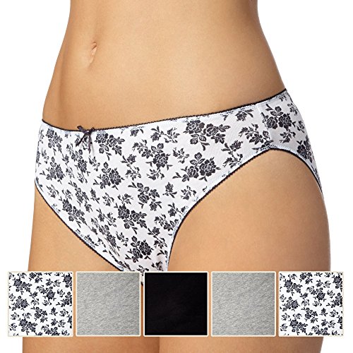 Pack Of Five Grey, White And Black Plain And Sprig Printed High Leg Briefs 16