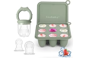 Silikon Fruchtsauger Baby Babybrei Einfrieren Behälter Set, Lebensmittel Zum Kühlen Und Lindern Des Zahnens, Selbstfütterung Zum Obst, Muttermilch, inklusive 3 zusätzlichen Schnullern (Sage)