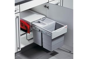 Poubelle de cuisine tri sélectif 2 bacs encastrable 40L (20+20) Hailo Raumspar Tandem + Kit Balayette