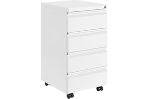 ‎LVSTEEL LVSTEEL Rollcontainer, Aktenschrank Abschließbar mit 4 Schlüsseln, Büroschrank aus Metall, Aktenschrank unter Schreibtisch, mit 4 Schublade, Vormontiert, Abschließbarer, Büro, Weiß