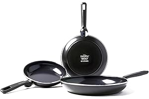 GreenPan Memphis, Set Padelle Antiaderenti in Alluminio con Rivestimento in Ceramica, Adatte a Tutti i Tipi di Fornelli, Induzione, Forno e Lavastoviglie, 20/24/28 cm, Nere