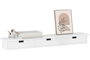 WOLTU Étagère Murale avec 3 Tiroirs, Table de Chevet Suspendue, Tiroir Suspendu, Étagère Flottante, pour Chambre, Salon, Couloir, Cuisine, Blanc, 93,5x15x10cm, RG9519ws