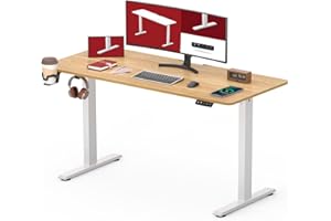Sanodesk QS1 Biurko elektryczne do siedzenia i stania 140 x 60 cm, pełny blat, biurko stojące z regulowaną wysokością, panel klawiatury z funkcją pamięci, klon