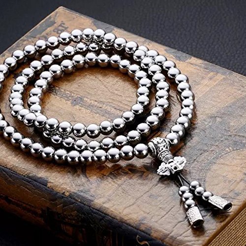 JIAHAO Self Defense 108 Buddha Beads Bracelet Necklace Chain Stainless Steel Weapon Martial Arts Hand Bracelet Chain Outdoor Camping Hiki，Self Defense Accessories