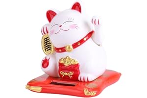 Jadeshay Winkekatze Solar, Glückskatze, Solarbetrieben Maneki Neko, Winkende Katze Mit Winkendem Arm, Glücksbringer, Auto-Dekoration(Weiß)