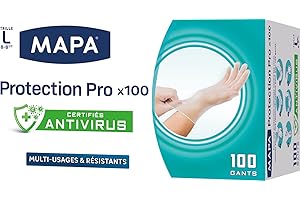 MAPA PROFESSIONAL MAPA - Gants Protection Pro x 100 - Gants Fins en Vinyle non-poudrés et sans Latex - Recyclables avec TerraCycle - Certifiés Antivirus - 1 boîte de 100 gants - Taille L