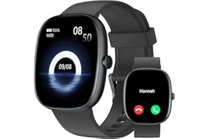 HUAKUA Smartwatch Uomo Donna Risposta Chiamate Orologio Contapassi Cardiofrequenzimetro da Polso Saturimetro Sonno Calories Smart Watch per Android iOS Orologio Fitness Sportivo Impermeabile IP68 Nero