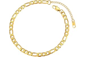 FOCALOOK Stainless Steel Anklet for Women Men Cuban/Figar/Wheat/Twist Rope/Mariner Chain Anklets Summer Beach Barefoot Jewellery(With Gift Box)