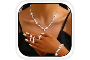 Reaky Bridal Jewelry Sets Rhinestone Necklace 4 Pcs Silver Earrings and Necklace Set Bride Wedding Jewelry for Women