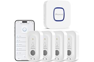 Maxcio Detector de Fugas de Agua WiFi con Puerta de Enlace y Batería, Detector Fugas de Agua Inteligente para Sótano, Baño y Cocina, Alarma Ajustable de 110 dB, Notificaciones Vía App, SMS y Teléfono