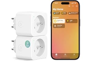 Meross Prise Connectée (Type E), 16A Prise WiFi Compatible avec HomeKit, Alexa et Google Home, Lot de 2 Prise avec Mesure de Consommation Électrique, Commande Vocale et Contrôle à Distance