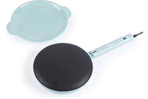 ‎GILES & POSNER Giles & Posner Handheld Pancake Maker – 20 cm Aluminiumplatte, PFAS-freie Antihaftbeschichtung, Bereitschaftsanzeigen, sofortige Crêpes, mit Griff, Teigschüssel, 600W, Blau