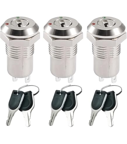 Interruttore A Chiave 12mm - Per Blocco Sicurezza, 2 Posizioni, Con 2 Chiavi - Foto 3