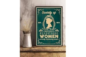 Rolig retro metall plåtskylt 'Society of Obstinate Headstrong Women Jane Austen' affisch Jane Austen pride och fördom tryck konst feministisk väggdekor dekorativt hantverk 20 cm x 30 cm