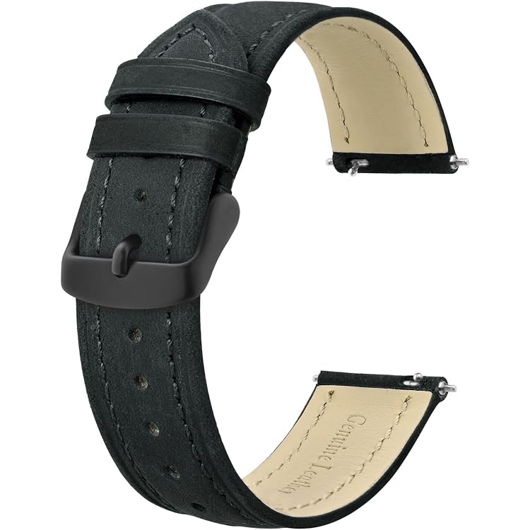 Uhrenarmband 22 Mm Schwarz Mit Weißer Naht – Kalbsleder Mit Faltschließe | Extra Weich & Hautfreundlich