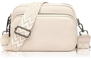 GSenhui Crossbody Bag damska prawdziwa skóra, mała torba na ramię z szerokim paskiem, zamek błyskawiczny i odpinanym paskiem na ramię, torba na telefon komórkowy do zawieszenia, dla kobiet, czarna