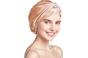 townssilk Gorro de noche para mujer, 100% seda de morera, gorro de ducha de seda de 16 mommes, bueno para el cabello, protege el cabello, gorro de noche de seda, doble capa, canela
