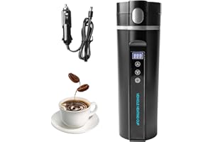 Behogan 12V 24V Auto Wasserkocher: 450 ml Edelstahl Elektrischer Reise Wasserkocher, Tragbar Auto Heizbecher, Variable Temperaturregelung Tragbarer Auto-Heizbecher für LKW Reise Camping (Schwarz)