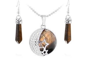 HELENA ROSE JEWELLERY Jewellery Gift Set For Women - Silver Moon & Stars Necklace & Drop Earrings - Real Natural Crystal Quartz Gemstone Pendant For Ladies - With a Quality Gift Box