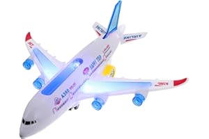 Tomaibaby Kids Airplane Toys Flying Glider Plane Bump and Go Action Airplane Toys Model with Flashing Light Up Real Jet Sound for Kids Party Favor Education
