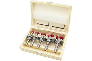 Meichoon punte Forstner, 5 pezzi, 15 mm, 20 mm, 25 mm, 30 mm, 35 mm, acciaio al carbonio, posizionamento regolabile, lavorazione del legno, punte per fori di cerniera, punte da trapano per legno