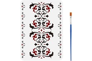 FINGERINSPIRE Pochoir de Bordure Damassé Avec Un Pinceau 29.7X21cm Modèle de Peinture Décorative Gothique Motif Répétitif Pochoir de Vigne de Fleur Damassé pour Peinture sur Bois Mur Tissu Meubles