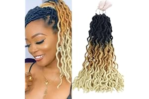 BLISSOURCE 6Packs Gypsy Faux Locs Crochet Hair 18inch Ombre Soft Gypsy Locs Wavy Crochet Braids 3 Tone Deep Curly Wavy Twist Braiding Hair Extensions Goddess Locs Crochet Hair(1B/27/613)