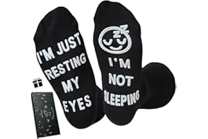 Dekzked Mens Calf-length Socks 6-11,I'M NOT SLEEPING, I'M JUST RESTING MY EYES Socks with Gift Box, Novelty Gift for Men Dad Father Husband Grandpa