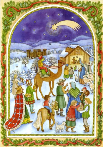 Download Advent Calendar 24 doors 297 x 210 mm - Nativity Wise Men - with glitter and translucent windows - RS85 - traditional antique German Design