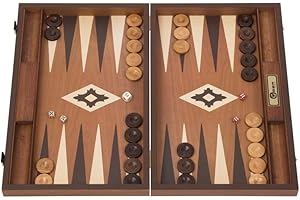 UBER GAMES Mahogany Backgammon Set - Great Foldable Mahogany Backgammon Boards measuring 48cm x 60cm x 4cm when open. Includes 30 coloured oak wood counters, 15 of each colour, 4 standard dice, a back gammon doubling die, and a bag for storage.