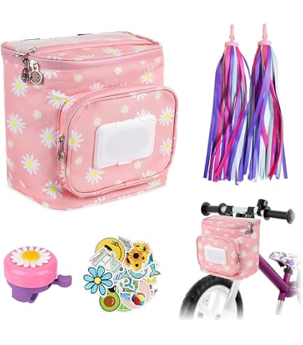Sacoche De Guidon Enfant – Panier à Vélo Mignon – Polyester Imperméable – Poche Zippée – Réfléchissant – Pour Vélo, Trottinette, Tricycle