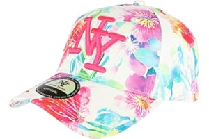 HIP HOP HONOUR Casquette NY Blanche et Rose à Fleurs Baseball Fashion Bali - Taille: Taille Unique - Couleur: Rose - Mixte