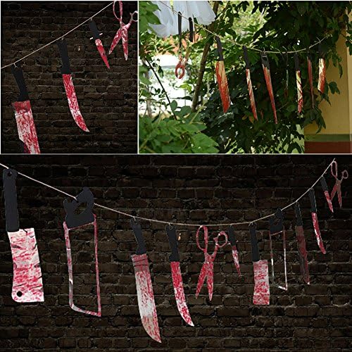 12 Hanging Knives Garland Banner Spooky Blood Haunted House Windows Walls Fireplace Halloween Decorations 2.4M