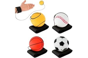 DSLSQD 4-Piece Wrist Balls Set, 2 Inch Rubber Rebound Balls with Wristband, Sports Wrist Ball for Teens Adults, Includes Basketball, Baseball, Football