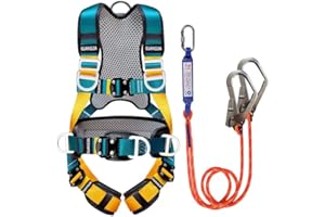 TRIWIND Safety Harness for working at height, 5 Point Full Body Fall Arrest Safety Harness with Buckle Design, Safety Harness Kits with 2 2m Lanyard & 2 Hook, for Rescue Aerial Work