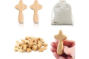 PILIPANE 24 Pieces Small Wood Crosses, 2.36in Portable Prayer Pocket Holding Crosses,Crucifix, Natural Wooden Crosses Pendants for Party Favors Necklace Jewelry Making DIY Craft Handmade (Burlywood)