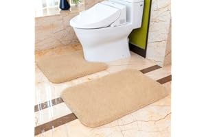 VANZAVANZU Badematten Set 2 Teilig Rutschfest Badvorleger Set Verdickt Badteppich Badgarnitur Set Weich Flauschige Mikrofaser Badezimmer Teppich Set, 50 x 80cm Badeteppich + 50 x 60cm WC Vorleger (Beige)
