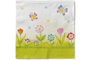 Mank GmbH Servietten aus Tissue 33 cm x 33 cm 1/4 Falz Kaffee Serviette, hochwertige Einmal Serviette 100 Stück, Papierserviette Insa Frühling Sommer Blumenwiese Floral